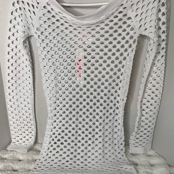 Anita Tops - White Mesh Long Sleeve Top